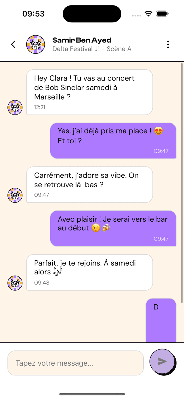 Interface LiveMate - Chat entre utilisateurs